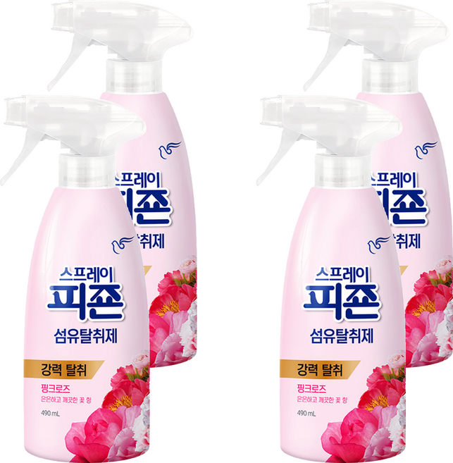 피죤 스프레이 섬유탈취제 핑크로즈 본품, 490ml, 4개