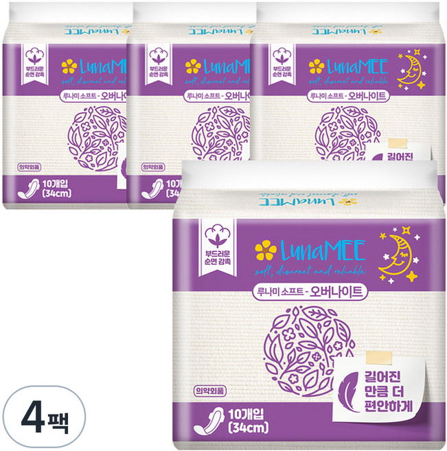 루나미 소프트 국내산 오버나이트 날개형, 패드형, 10개입, 4개