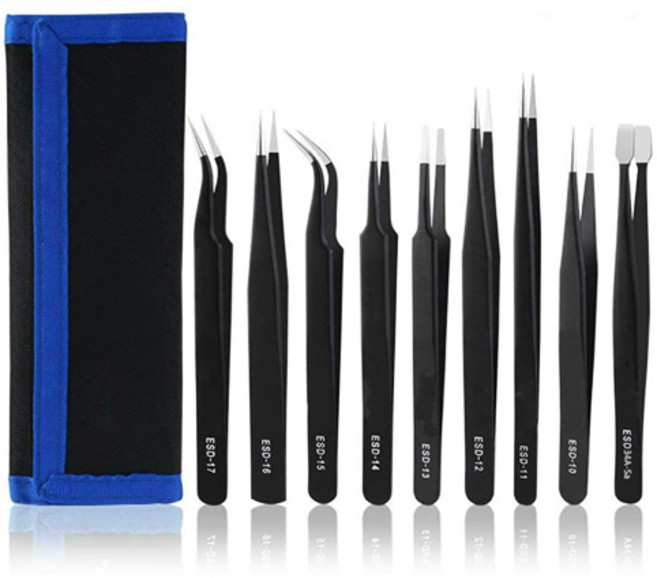 OON 프로페셔널 다용도 핀셋 9종 세트, 블랙, 1세트