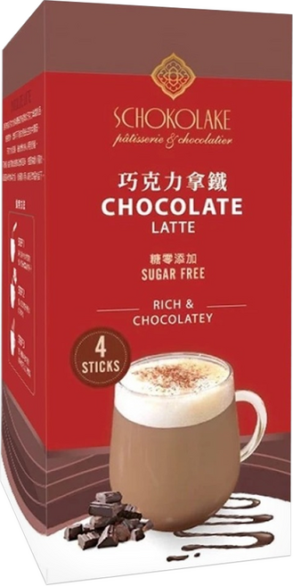 SCHOKOLAKE 巧克力雲莊 巧克力拿鐵沖泡粉 糖零添加, 35g, 1盒, 4包