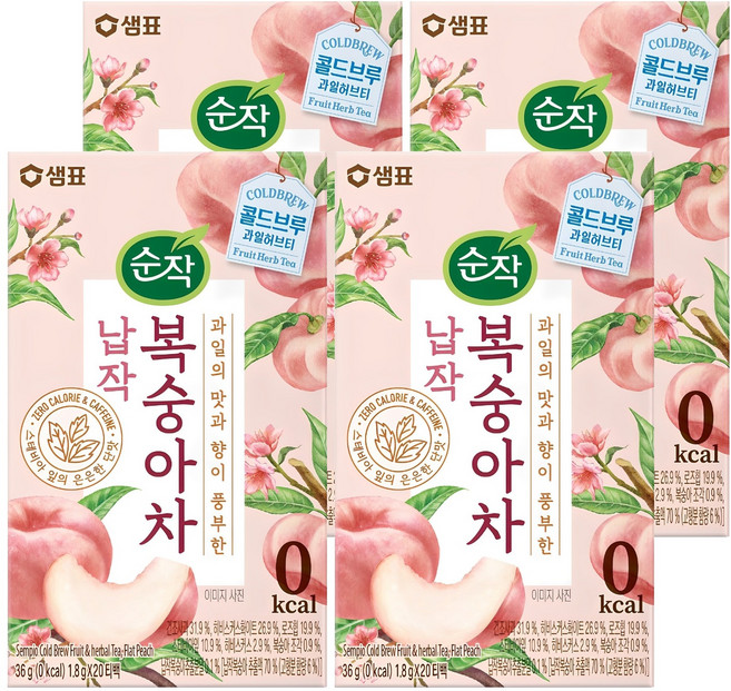 순작 콜드브루 과일허브티 납작 복숭아차, 1.8g, 20개입, 4개