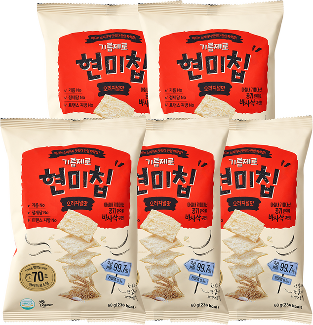 기름제로현미칩 국산, 60g, 5개