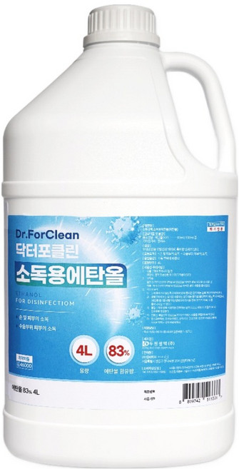닥터포클린 소독용 에탄올, 1개, 4L