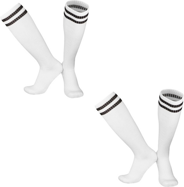 비안 드라이핏 축구 양말 2족 세트, 화이트 + 블랙줄, 1세트