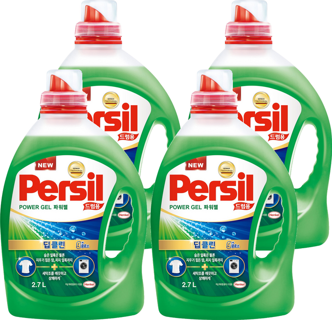 퍼실 파워젤 플러스 드럼용 액상세제 본품, 2.7L, 1개입, 4개