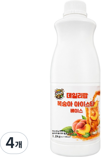 데일리팝 복숭아 아이스티 베이스, 4개, 1.8kg