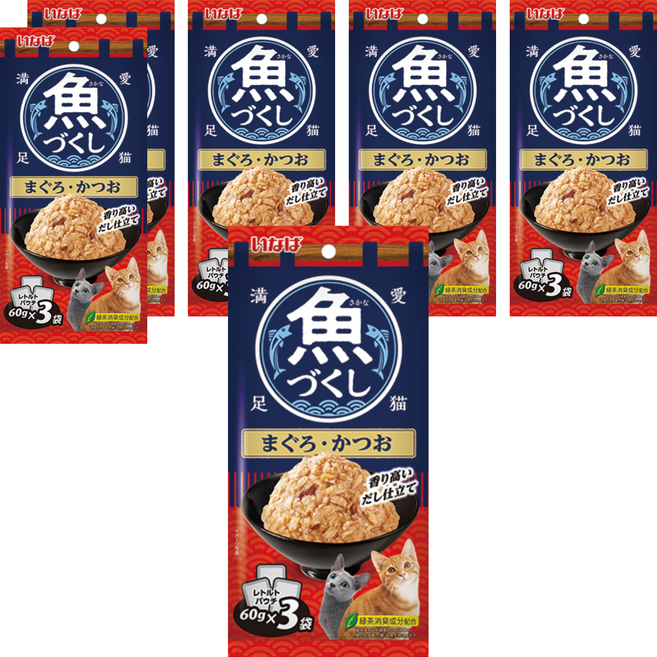 이나바 고양이 생선 가득 파우치, 혼합맛(참치/가다랑어), 180g, 6개