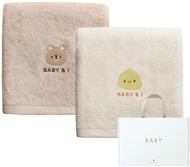 베이비앤아이 유아용 소프트 밤부 목욕타올 2종 출산선물세트, 고미 베이지 + 아리, 1세트