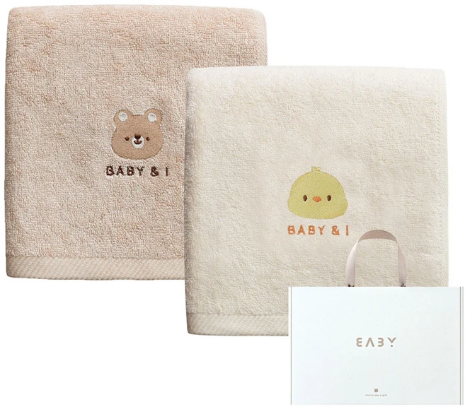 베이비앤아이 유아용 소프트 밤부 목욕타올 2종 출산선물세트, 고미 베이지 + 아리, 1세트 - 쿠팡