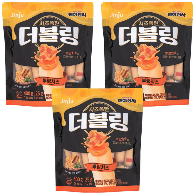 천하장사 더블링 뿌링치즈 파우치, 400g, 3개