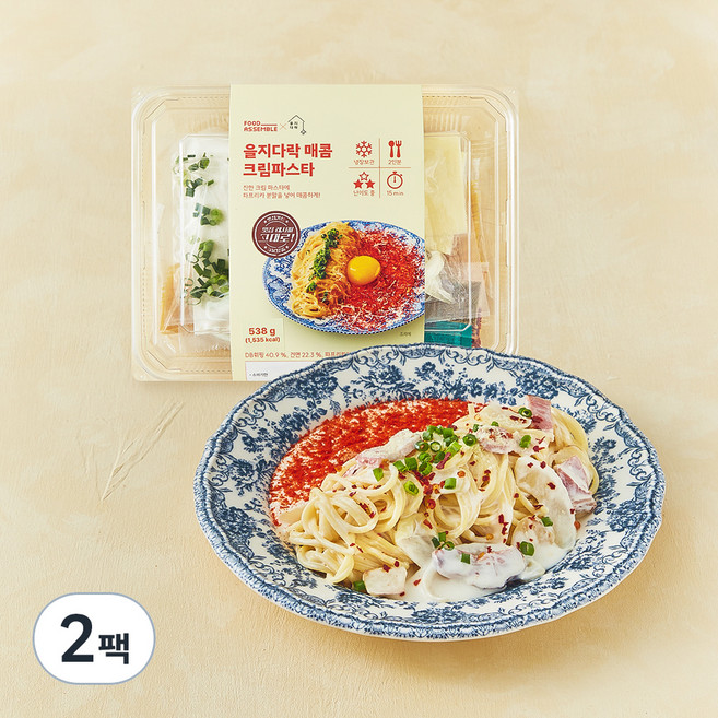 푸드어셈블 을지다락 매콤 크림파스타 2인분, 538g, 2팩