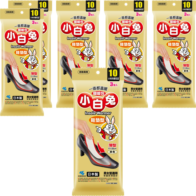 KOBAYASHI 小林製藥 小白兔 鞋墊型暖暖包 26g 3雙, 6包