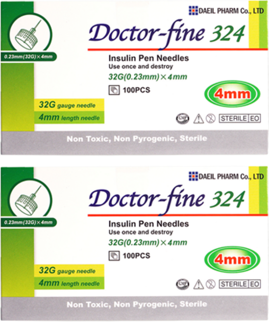 대일제약 닥터파인 인슐린 펜니들 멸균주사침 0.23 x 4mm, 100개입, 2개