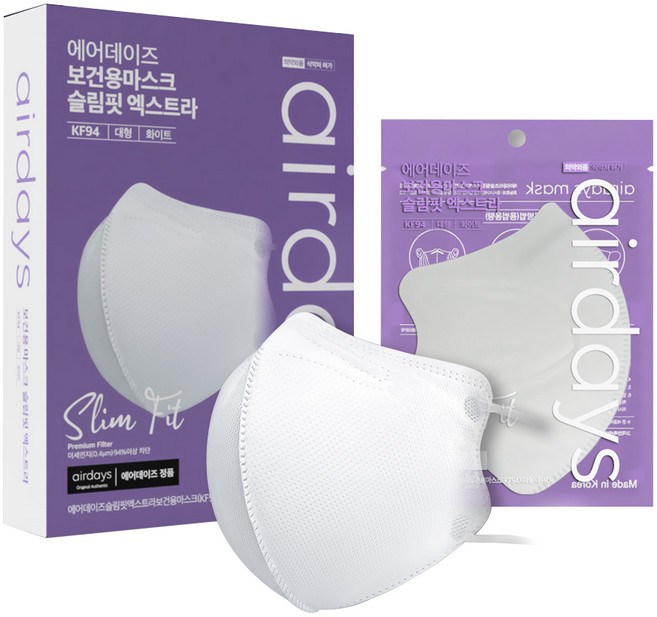 에어데이즈 슬림핏 보건용 마스크 엑스트라 대형 KF94, 50개입, 1개, 화이트