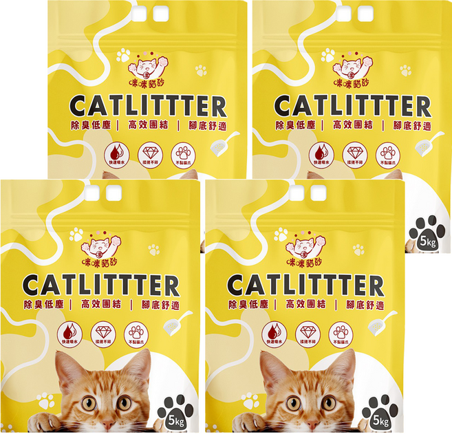 咪咪貓砂 膨潤土, 5kg, 4包, 無味