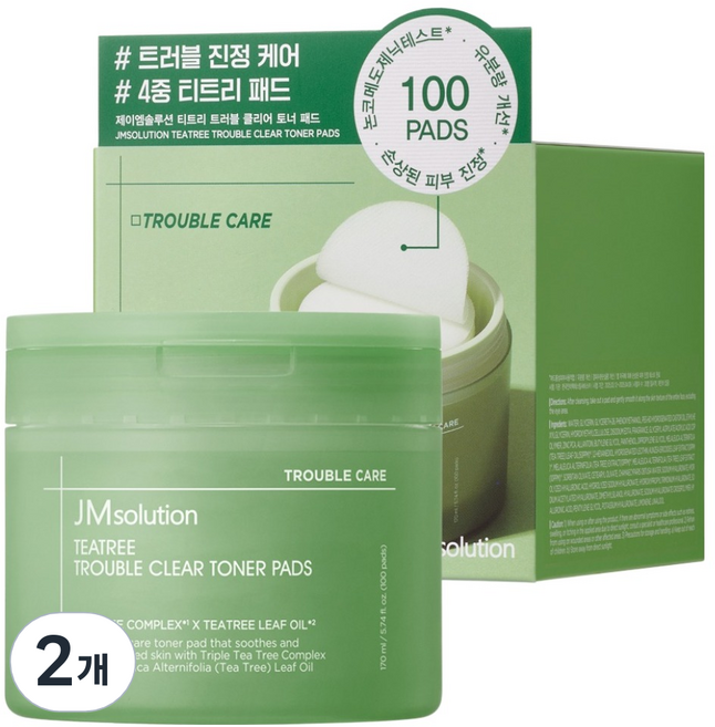 제이엠솔루션 티트리 트러블 클리어 토너 패드 170ml, 2개, 100매입