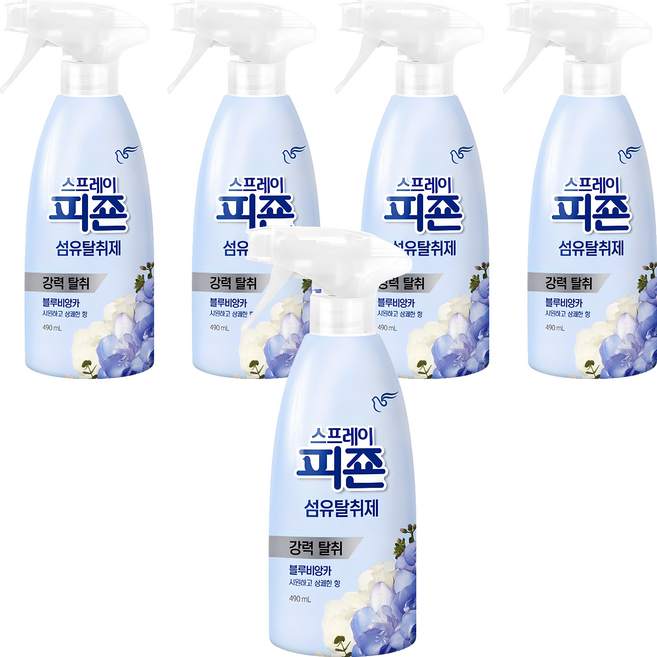 피죤 스프레이 섬유탈취제 블루비앙카 본품, 490ml, 5개