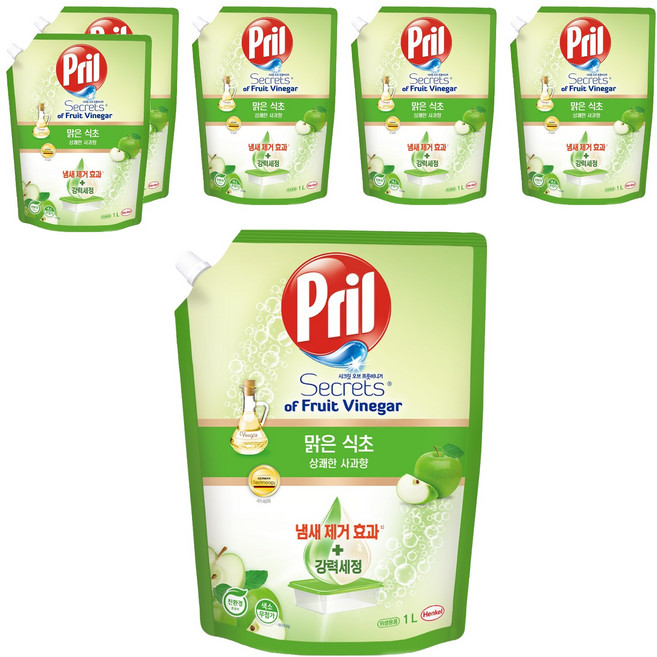 프릴 시크릿 오브 맑은식초 상쾌한 사과향 주방세제 파우치, 1L, 6개