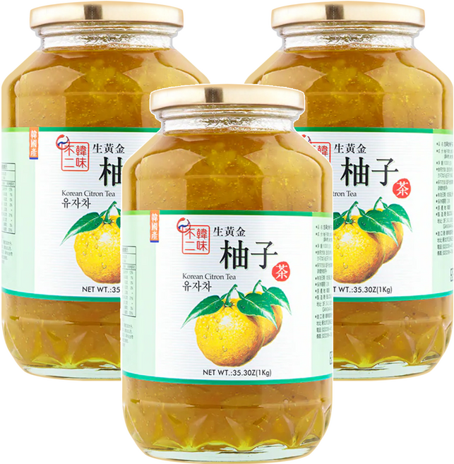 韓味不二 生黃金柚子茶, 1kg, 1入, 3罐