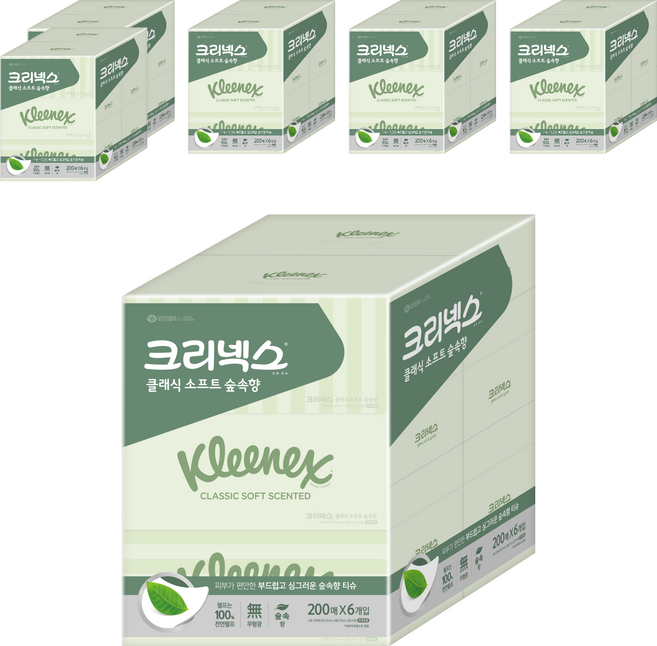 크리넥스 클래식 소프트 숲속향 천연펄프 미용티슈 2겹, 200매, 36개