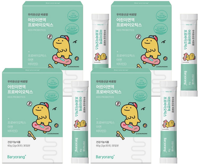 바료랑 우리유산균 어린이면역 프로바이오틱스, 60g, 4개