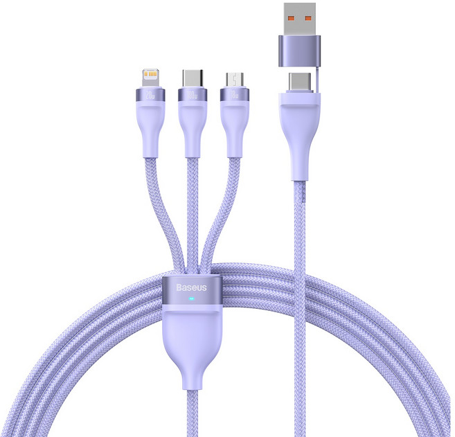 베이스어스 플래쉬2 C+USB for 3in1 100W 초고속 멀티케이블, 1.2m, 퍼플, 1개
