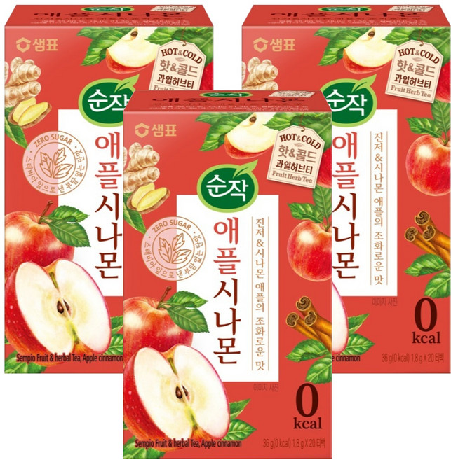 순작 애플시나몬 핫&콜드 과일허브티, 1.8g, 20개입, 3개