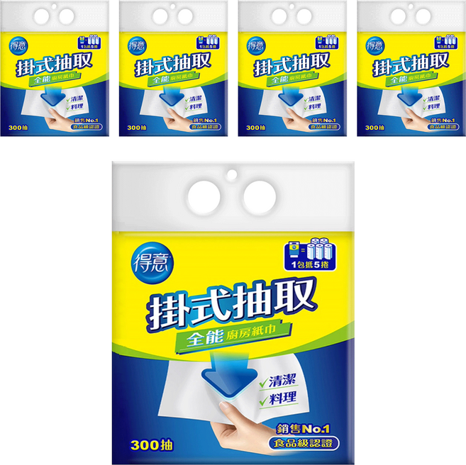 得意 掛式抽取全能廚房紙巾, 1入, 5包