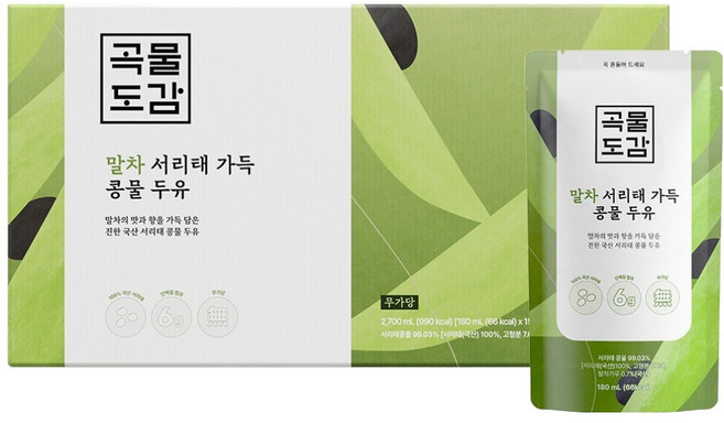 곡물도감 말차 서리태 가득 콩물두유, 180ml, 15개
