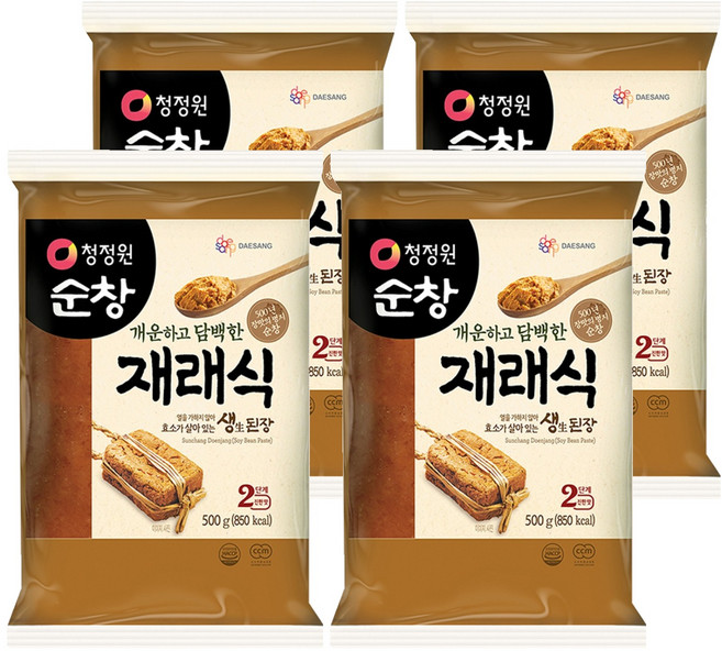 청정원순창 개운하고 담백한 재래식 생된장, 4개, 500g