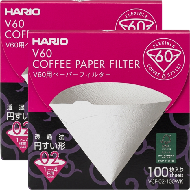 HARIO 好璃奧 V60濾紙 VCF-02-100WK 144 x 71 x 135mm 02白色, 100張, 2盒