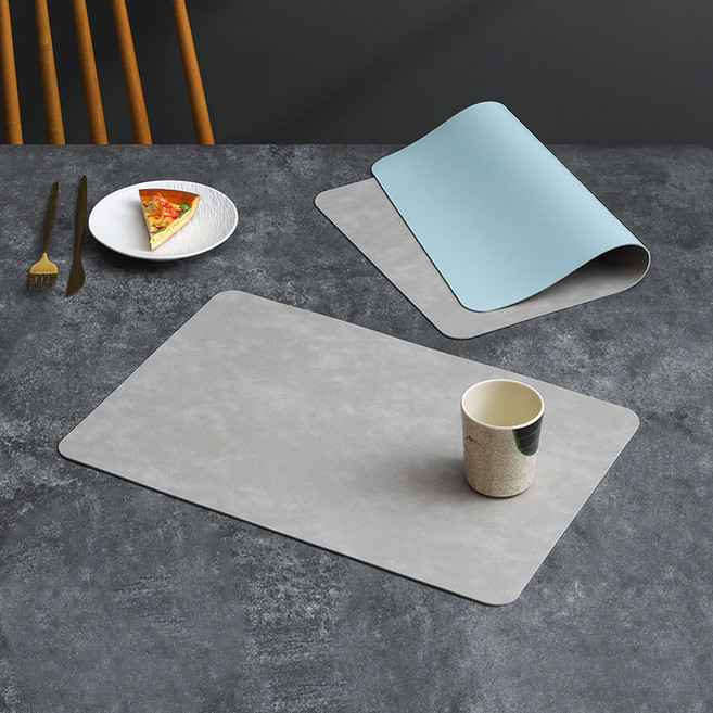 바다라 사각 PVC 가죽 양면 방수 테이블매트, 그레이블루, 2개, 44.5 x 30 cm