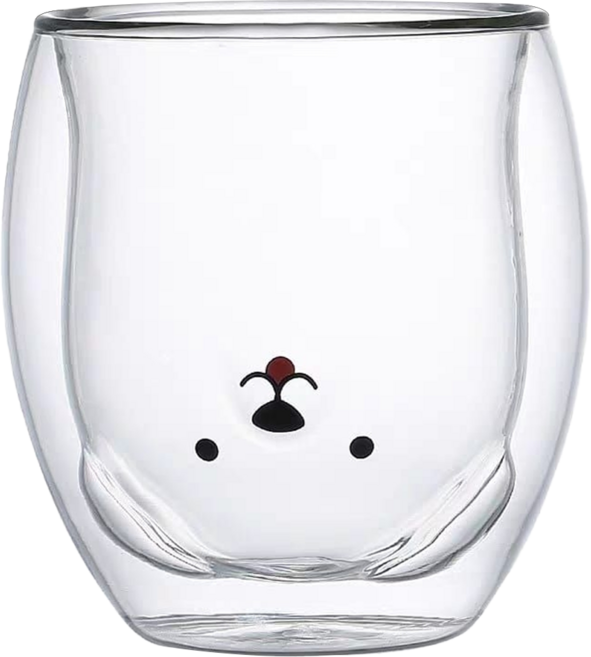 AWANA 可愛動物雙層玻璃杯 240ml, 狗狗, 1個