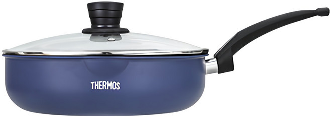 THERMOS 膳魔師 巧味單柄不沾深煎鍋 附蓋 THP系列 耐磨 28cm 湛海藍, 1個