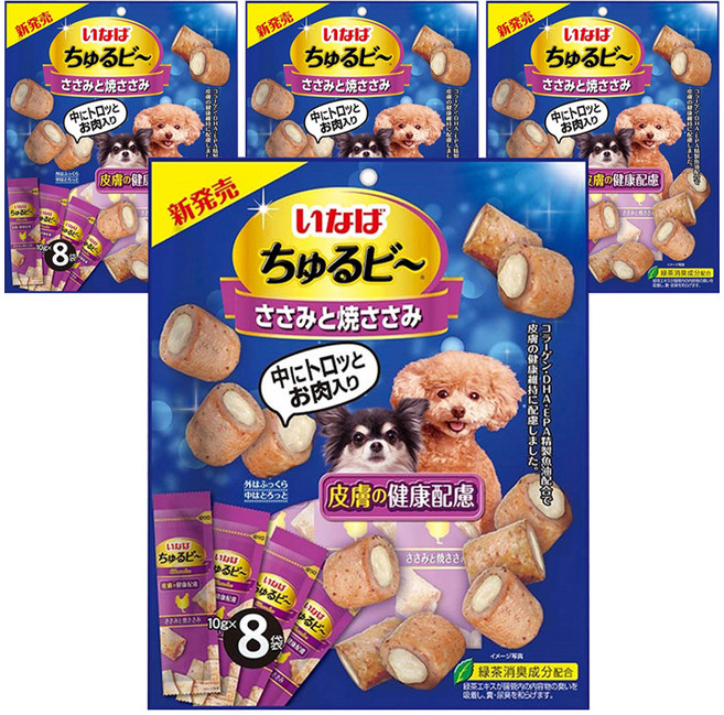 이나비 강아지 츄르비 닭가슴살&구운닭가슴살, 피부건강케어용, 10g, 32개