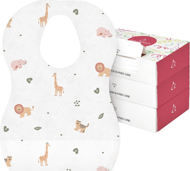 아띠래빗 일회용 방수 턱받이, 동물 친구들, 20개입, 3개