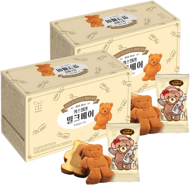화과방 카스텔라 밀크베어 6개입, 222g, 2개