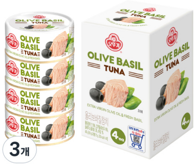 오뚜기 올리브 바질 참치 4p, 400g, 3개