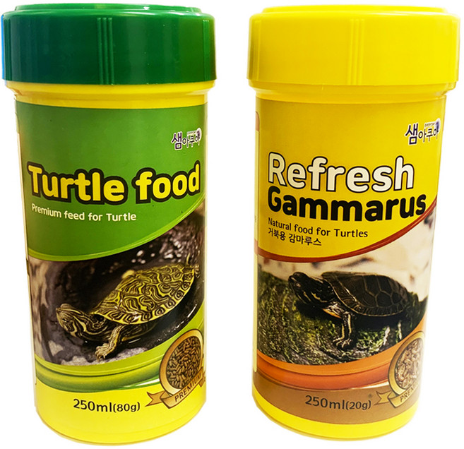 샘아쿠아 터틀 푸드 250ml + 감마루스 250ml 거북이 사료 세트, 1세트