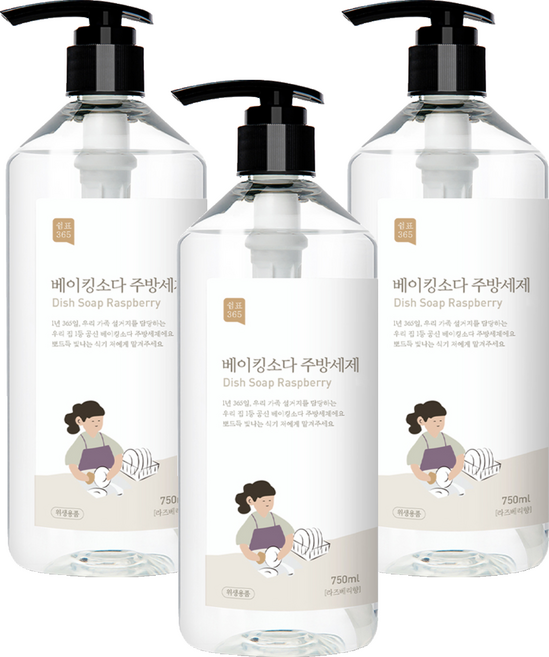 쉼표365 베이킹소다 주방세제 라즈베리향, 750ml, 3개