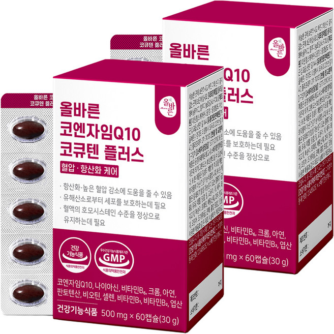 올바른건강식품 코엔자임Q10 코큐텐 플러스, 60정, 2개
