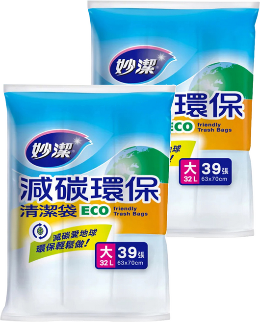 妙潔 減碳環保清潔袋 3捲, 32L, 2包