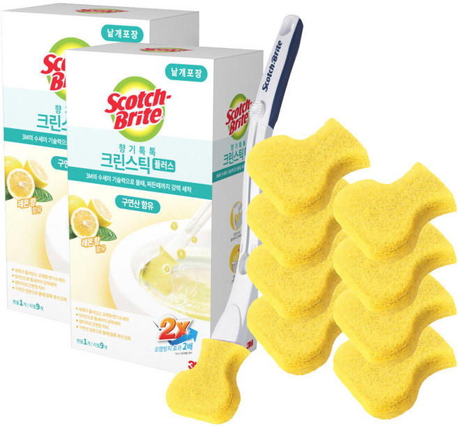 스카치브라이트 향기톡톡 크린스틱 플러스 레몬 핸들 1p + 리필 9p, 옐로우, 2세트