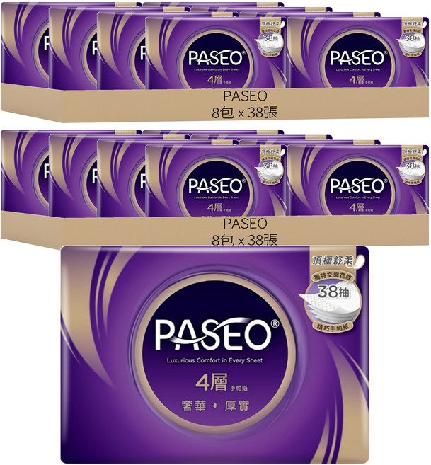 PASEO 精巧手帕紙 4層, 38張, 16包