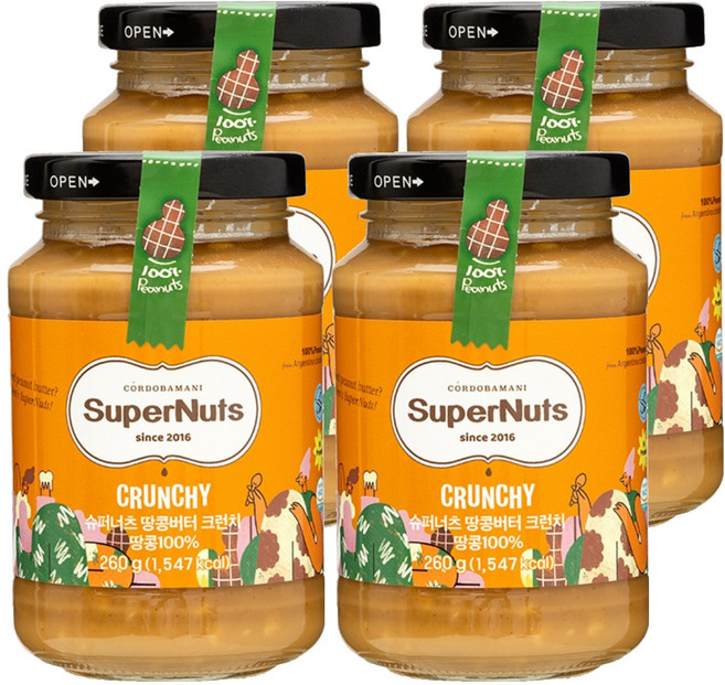 슈퍼너츠 100% 땅콩버터 크런치, 260g, 4개