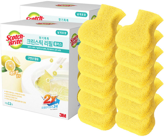 스카치브라이트 향기톡톡 크린스틱 플러스 변기 청소솔 리필 12p, 레몬, 2개