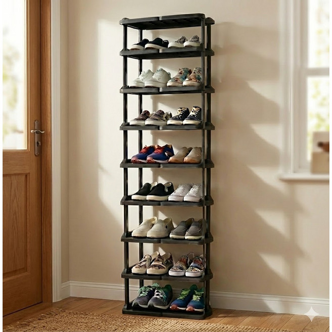 UH홈데코 오가네 조립형 틈새 현관 신발장 더블형 10단, 블랙, 1개