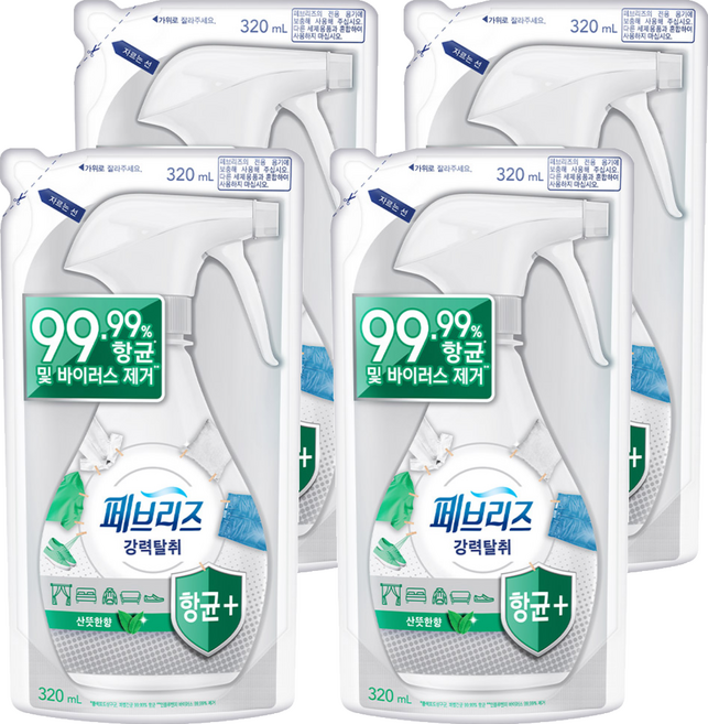 페브리즈 항균 플러스 섬유탈취제 산뜻한향 리필, 320ml, 4개
