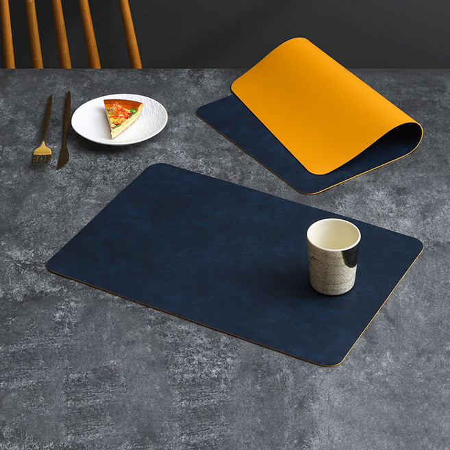 바다라 사각 PVC 가죽 양면 방수 테이블매트, 네이비옐로우, 2개, 44.5 x 30 cm