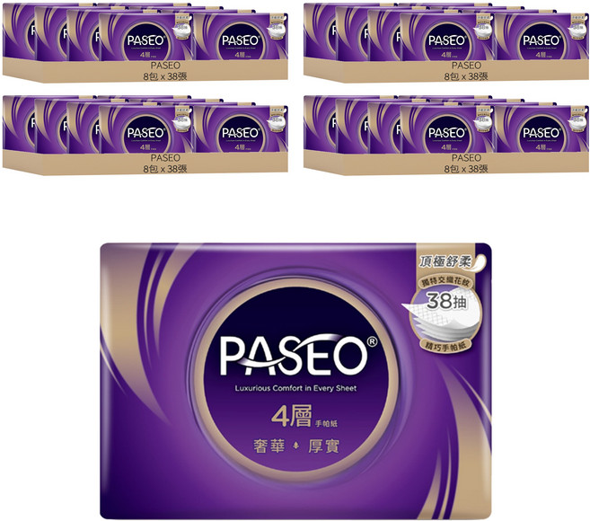 PASEO 精巧手帕紙 4層, 38張, 32包